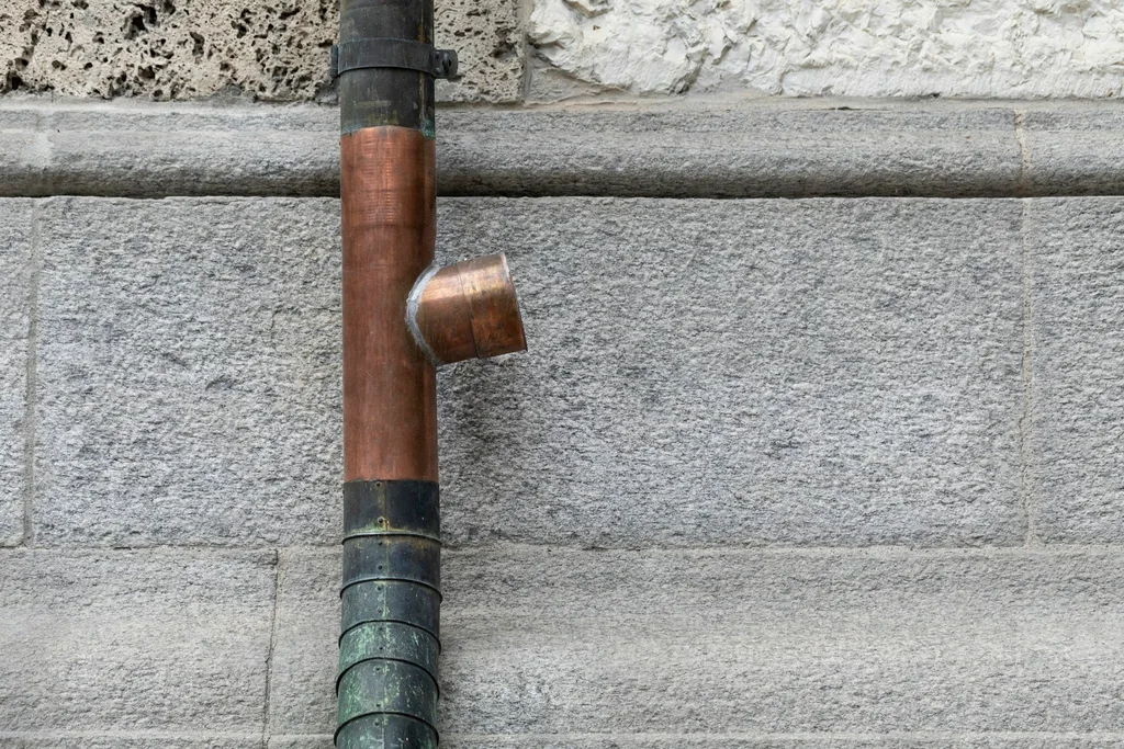 Close-up of copper pipework installation